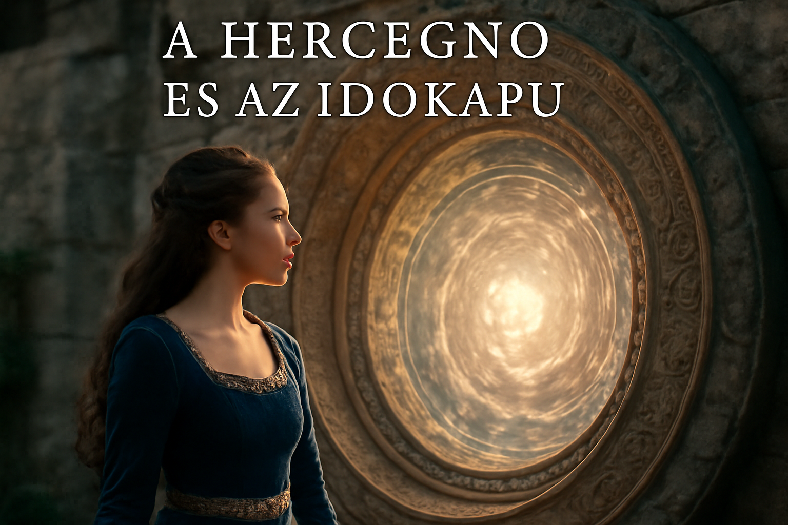 Egy fiatal hercegnő áll egy rejtélyes időkapu előtt, a palota kertjében.